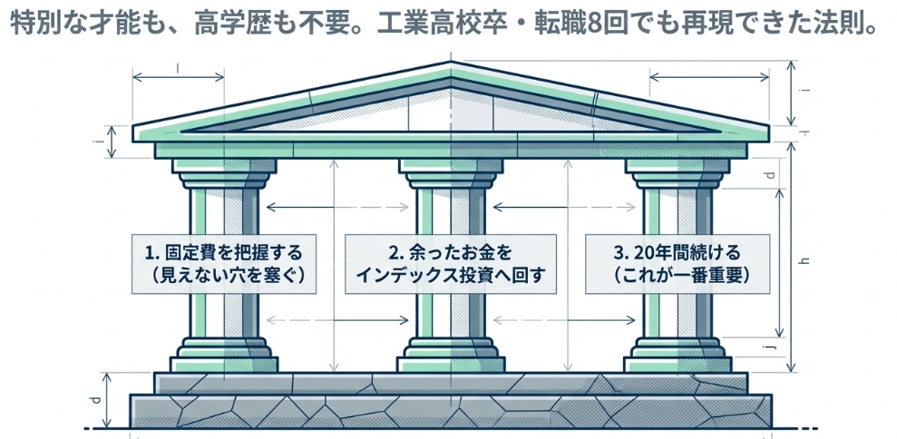 固定費の把握と投資と投資を続ける大事さを示している画像