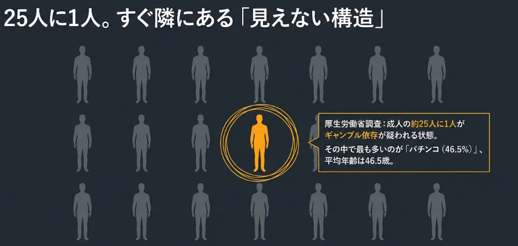 25人に1人がパチンコ依存になっていることを示している図解