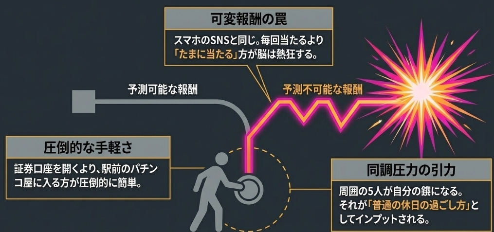 パチンコがドーパミンを大量に出す設計になっているのを表している図解