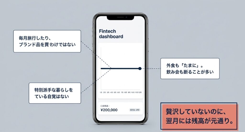 贅沢していないのにお金が増えないという気付きの図解