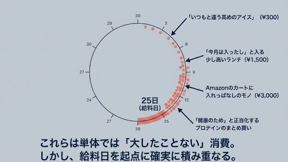 給料日はちょっとした贅沢を勝手にしているという気付きとそれらは積み重なっていく